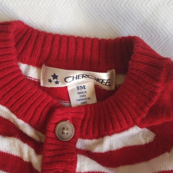 cherokee red & white striped cotton knit sweater jumpsuit 9 months baby unisex - Picture 3 of 6
